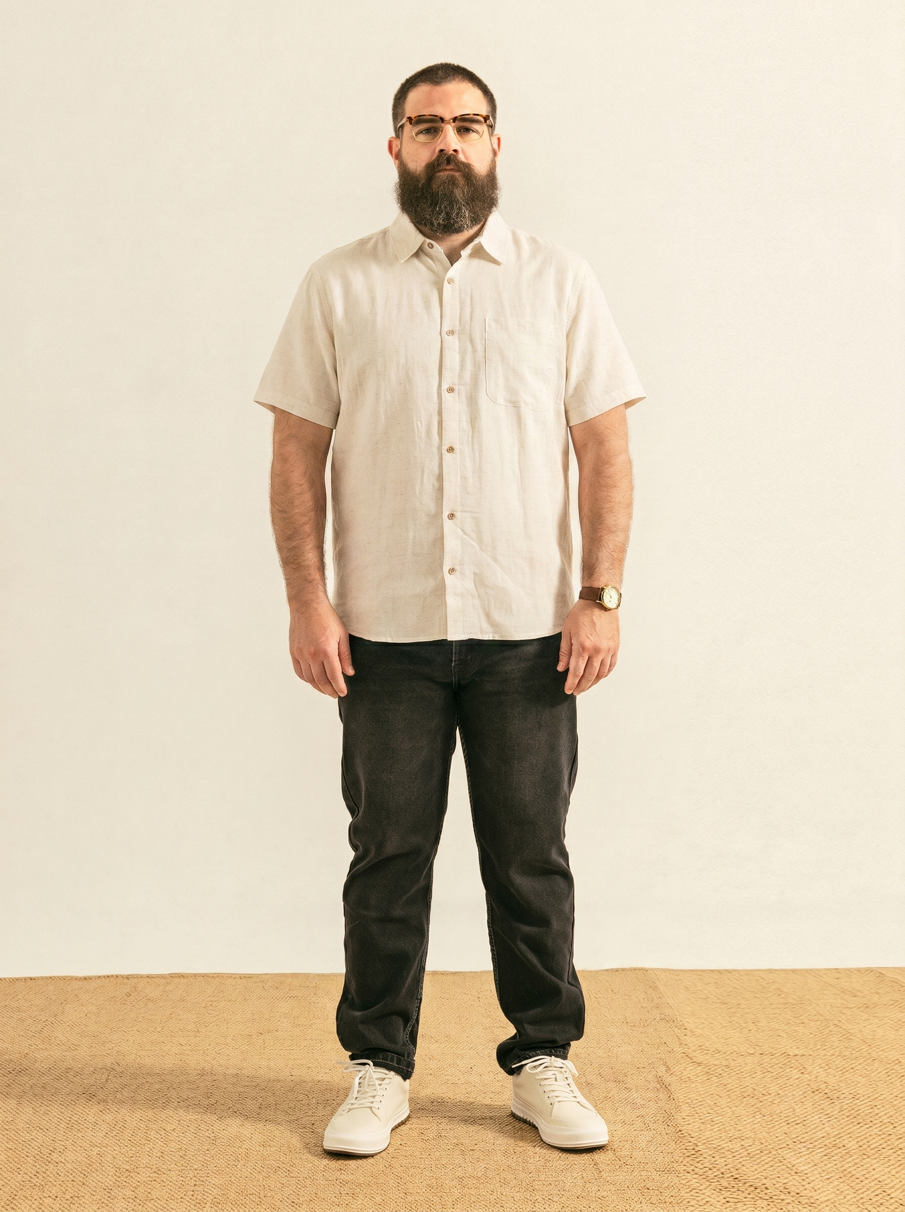 Plus-size men's spring-summer lyocell linen shirt, short-sleeved, casual, breathable, cool, loose, lightweight, comfortable for summer 主图