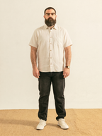 Plus-size men's spring-summer lyocell linen shirt, short-sleeved, casual, breathable, cool, loose, lightweight, comfortable for summer