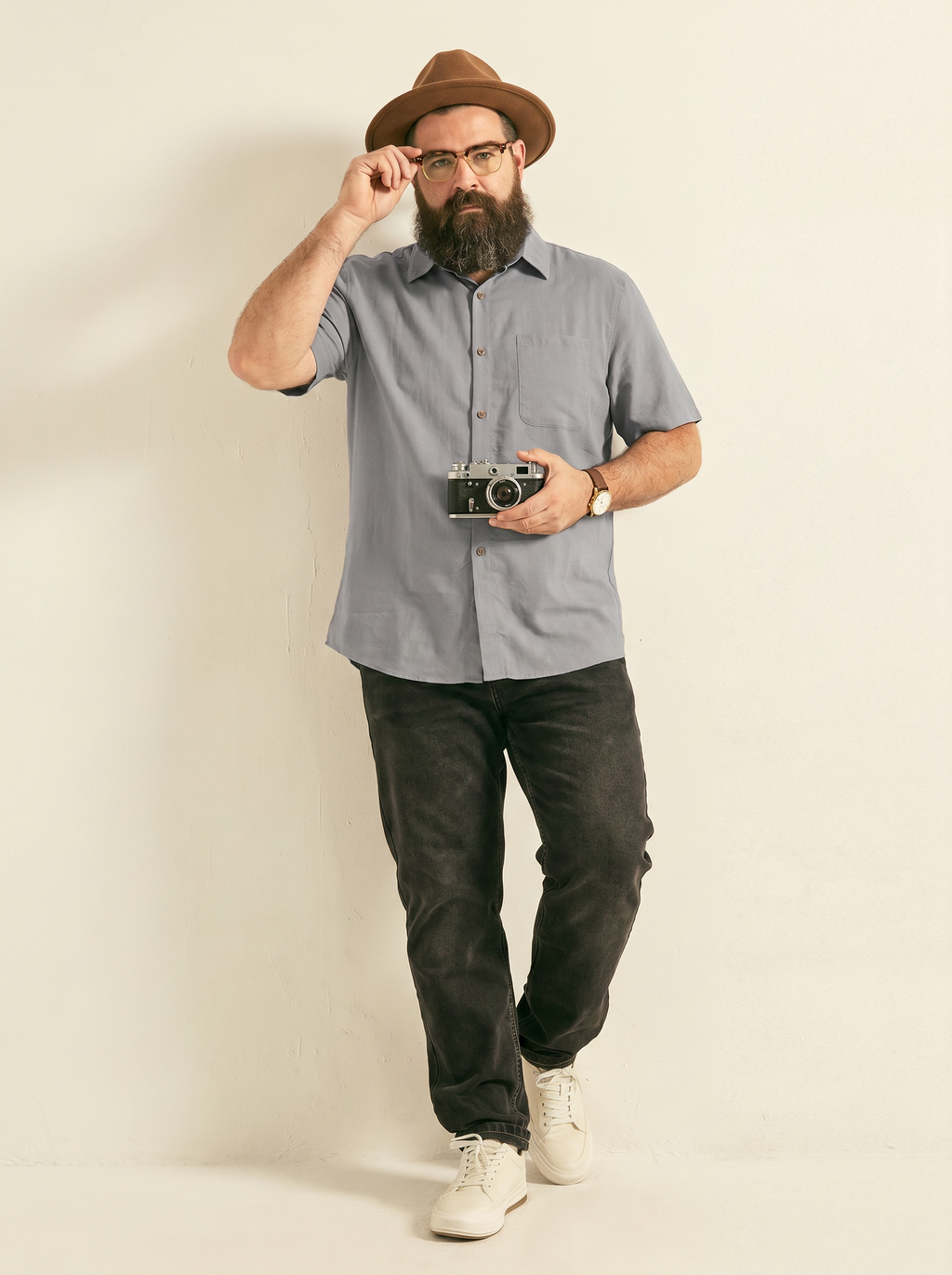 Plus-size men's spring-summer lyocell linen shirt, short-sleeved, casual, breathable, cool, loose, lightweight, comfortable for summer