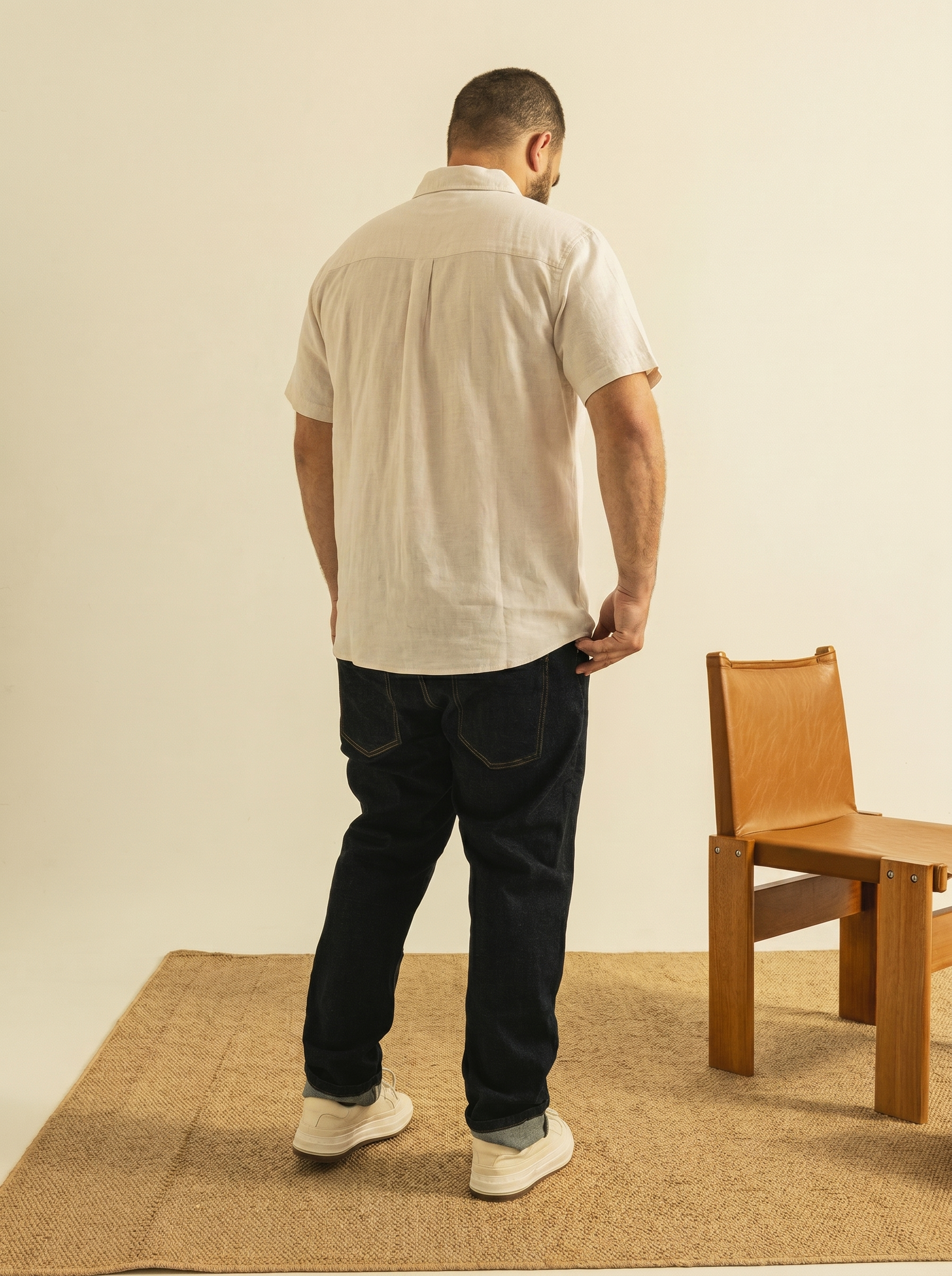 Plus-size men's spring-summer lyocell linen shirt, short-sleeved, casual, breathable, cool, loose, lightweight, comfortable for summer