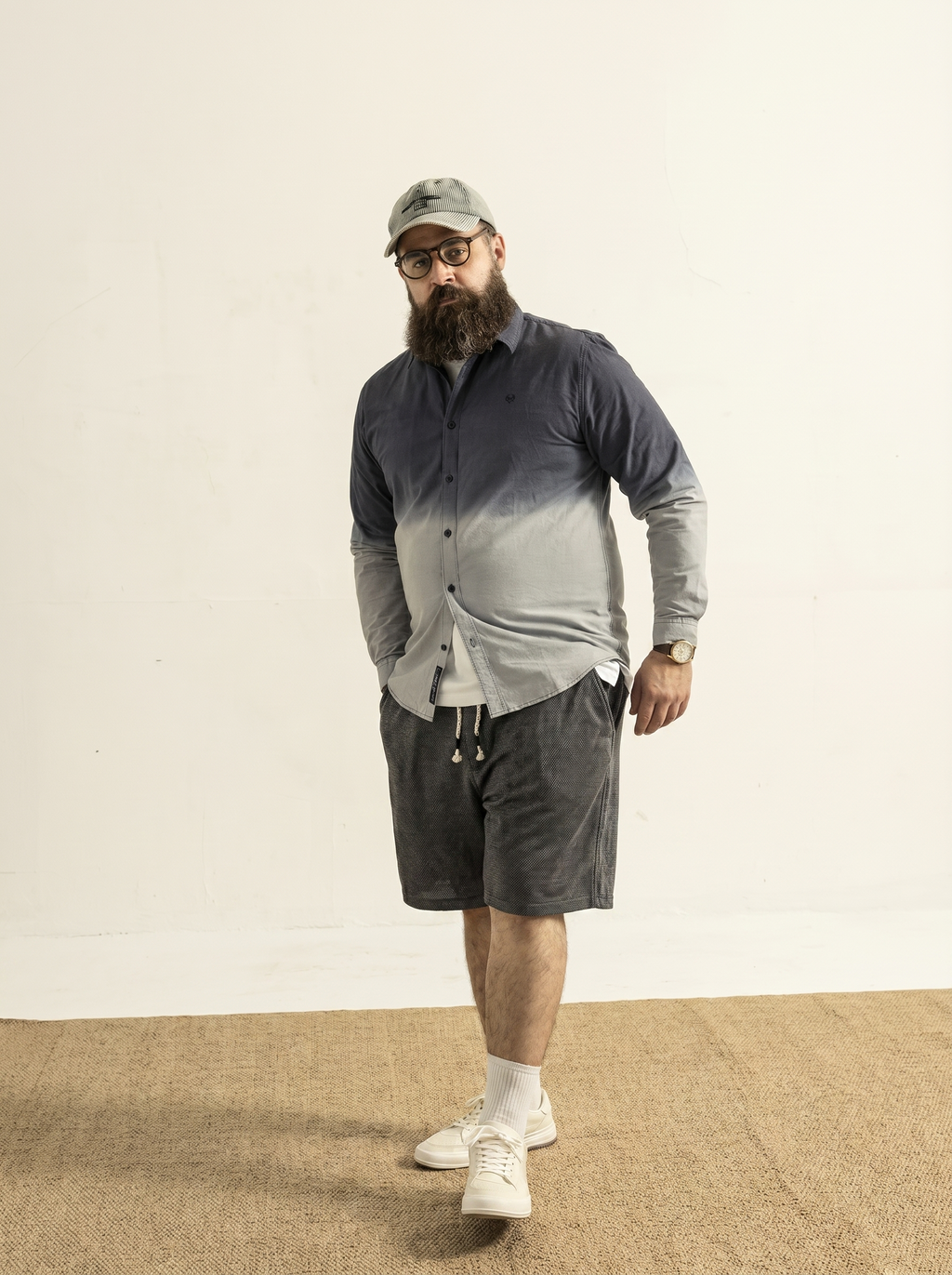 Plus-size men's pineapple texture jacquard knit casual versatile loose shorts