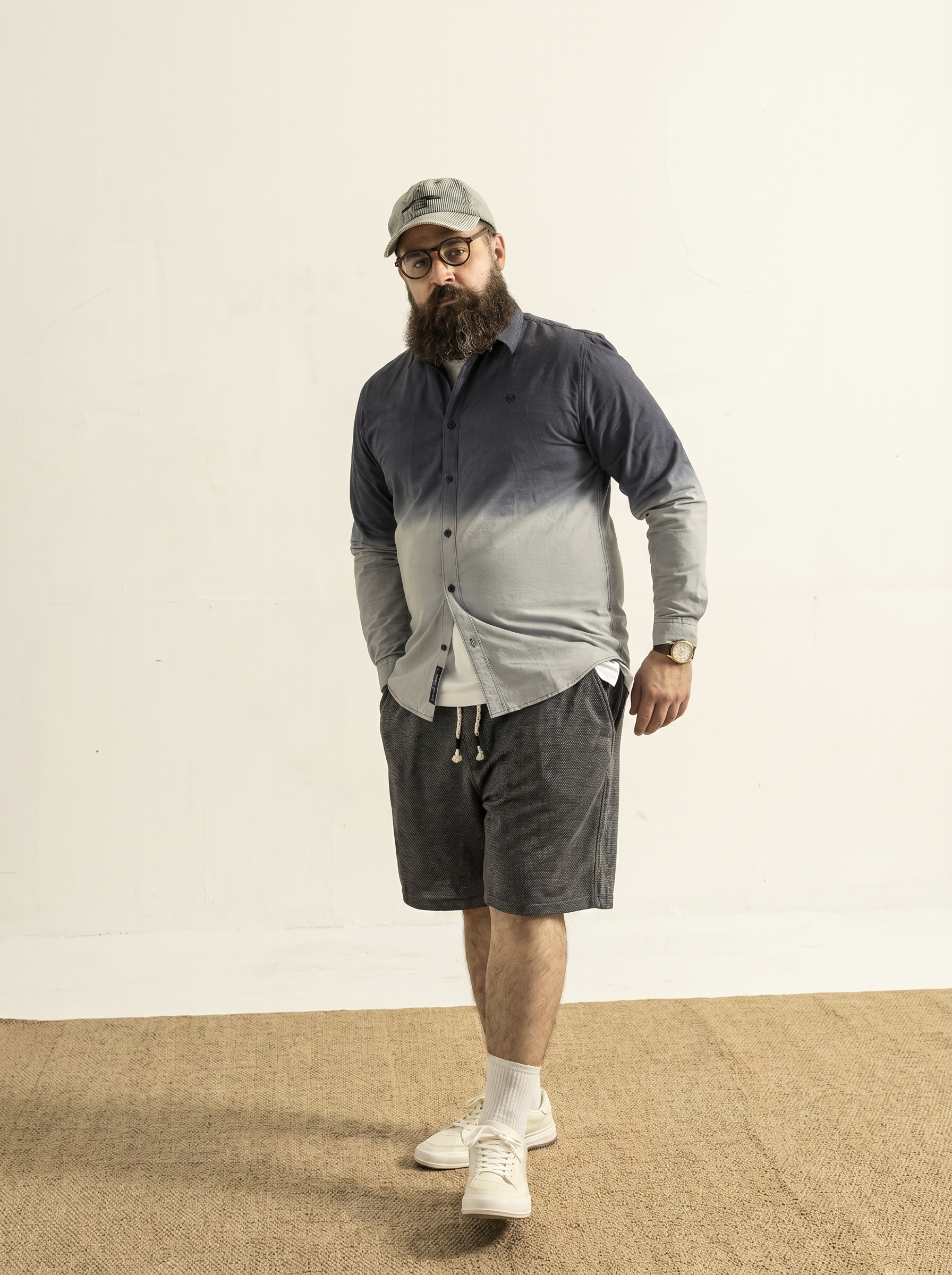 Plus-size men's pineapple texture jacquard knit casual versatile loose shorts