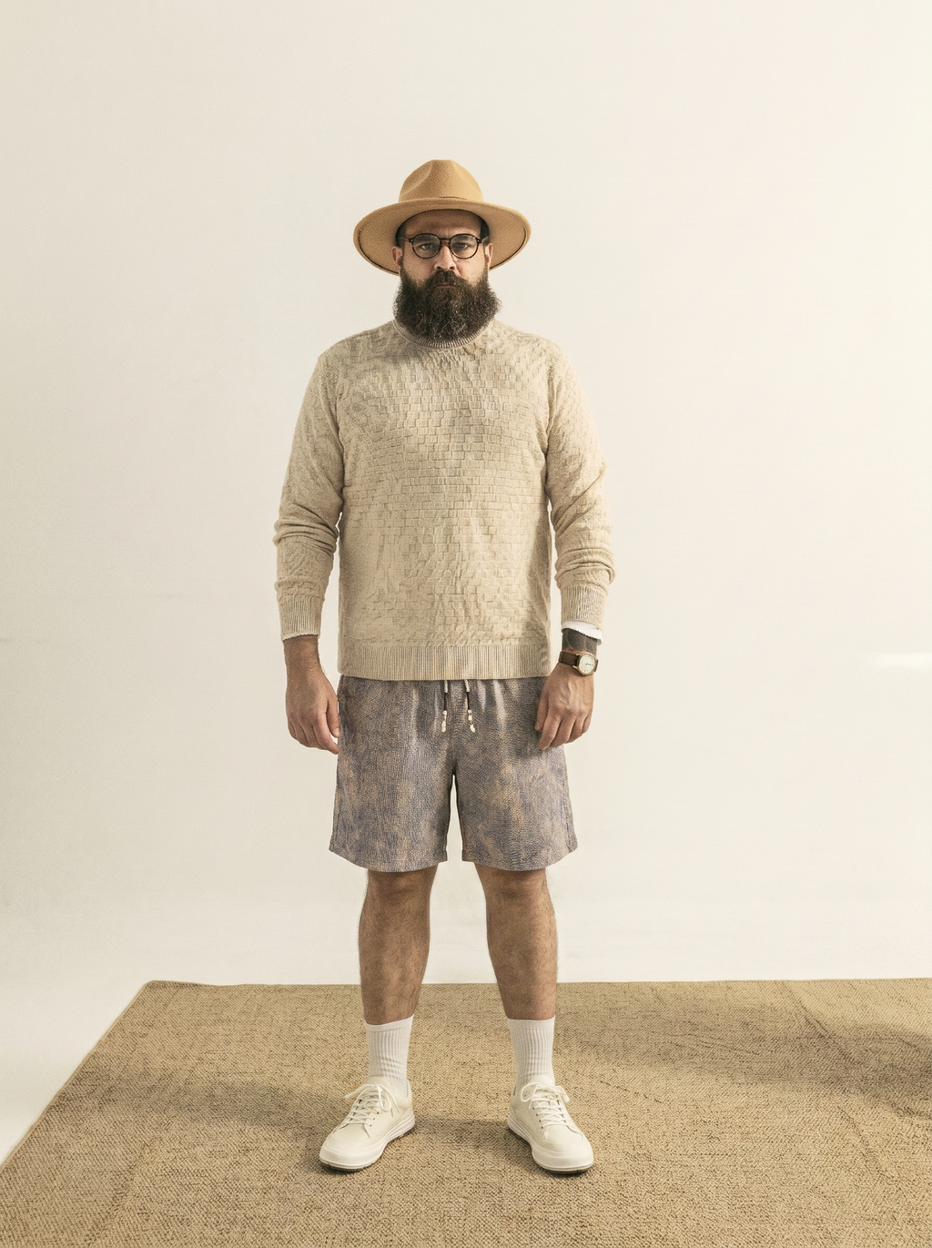 Plus-size men's pineapple texture jacquard knit casual versatile loose shorts