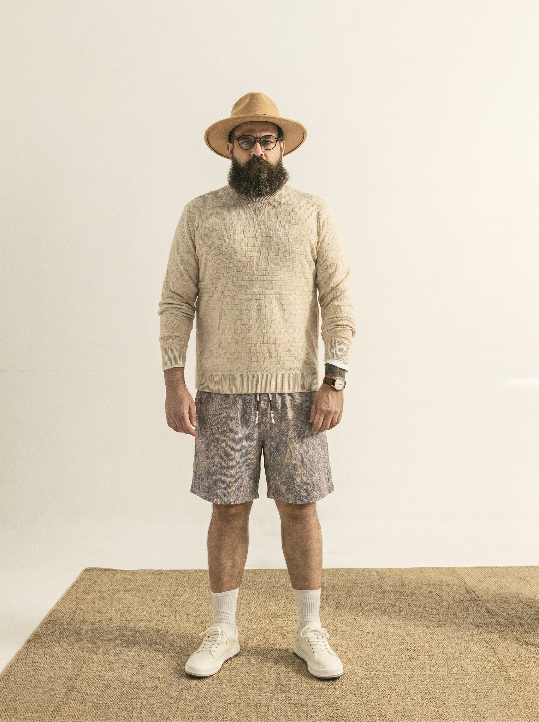 Plus-size men's pineapple texture jacquard knit casual versatile loose shorts
