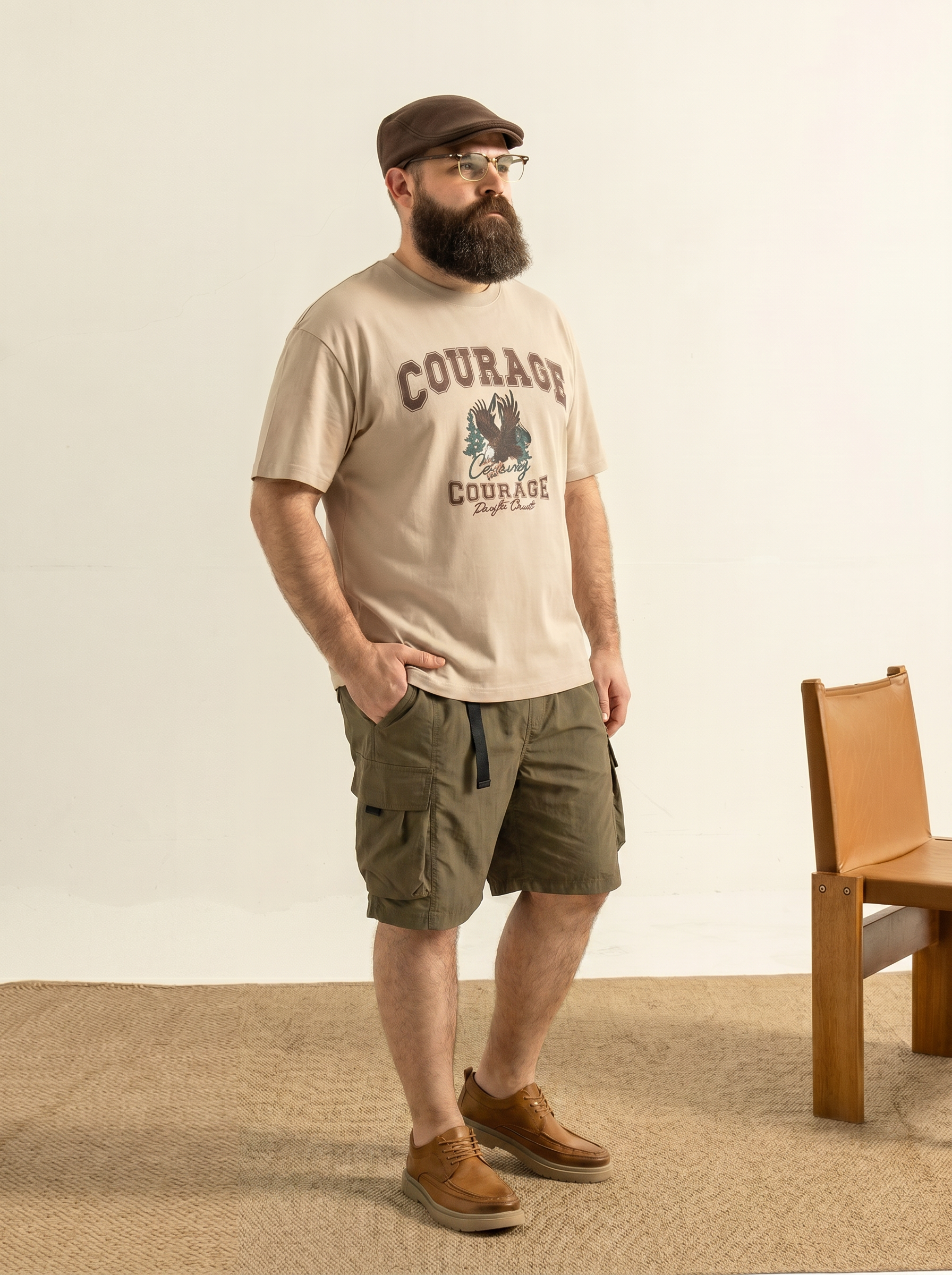 Men's spring and autumn workwear shorts with multiple pockets at the waist, drawstring shorts with functional design