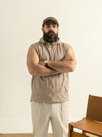 Plus-size men's trendy bubble gauze outdoor vest, short-sleeved, sporty, comfortable, outdoor hooded jacket, men's windproof