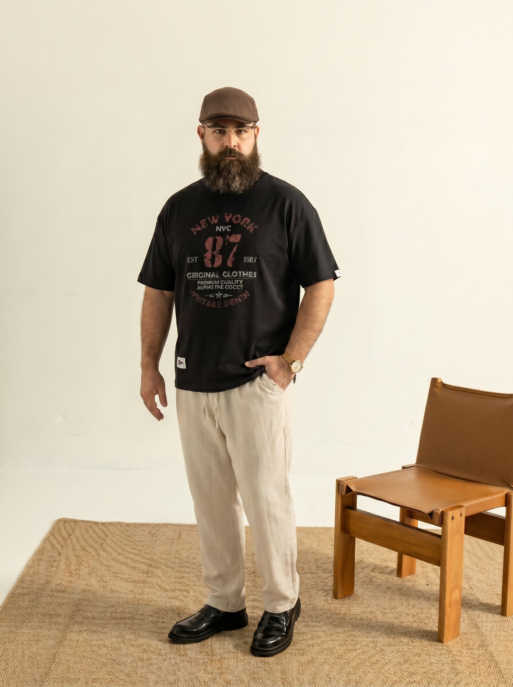 Plus-size men's lyocell straight-leg pants with a slight curve, loose-fitting, breathable, cool, casual pants with drawstring for spring and summer